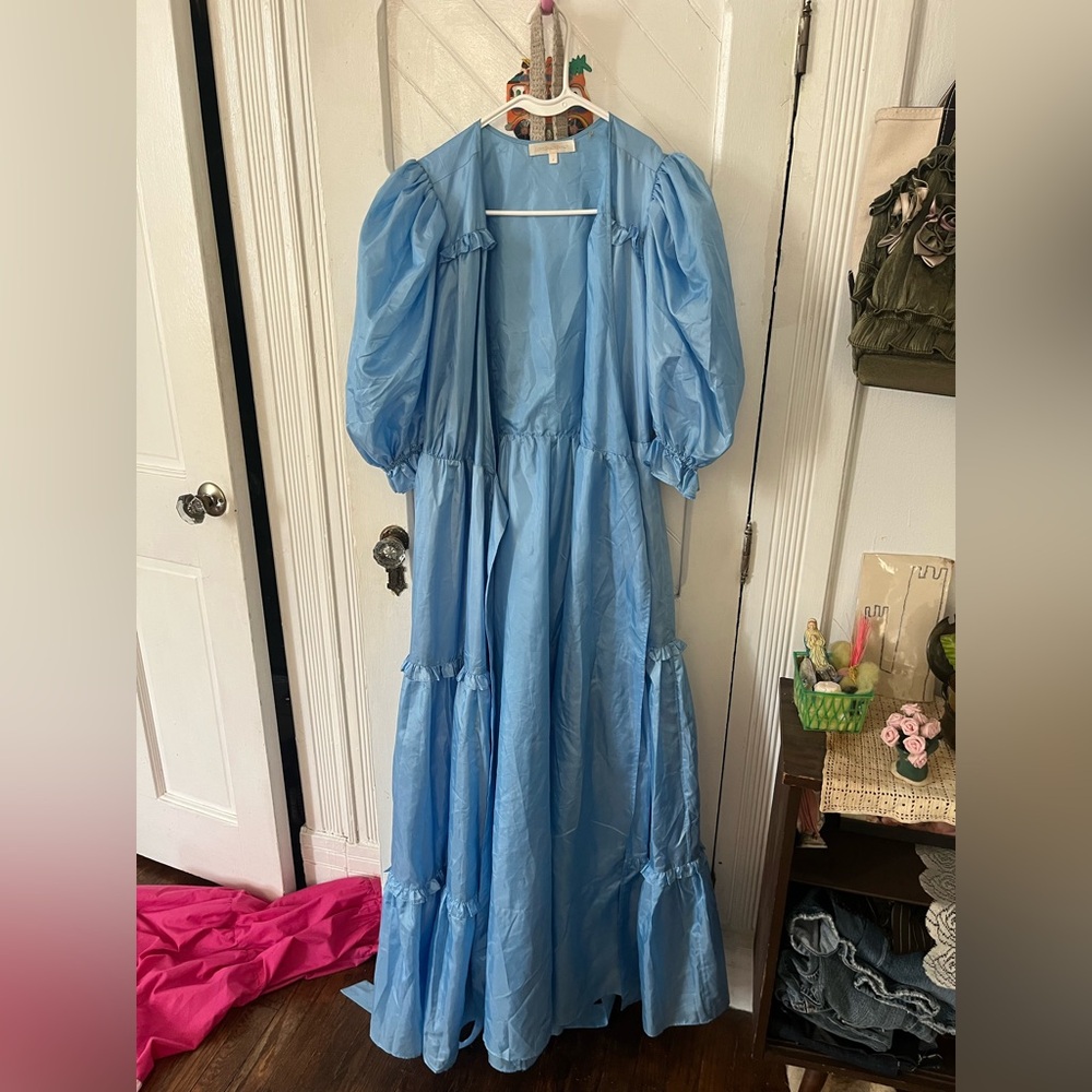 Metallic icy blue wrap loveshackfancy dress
